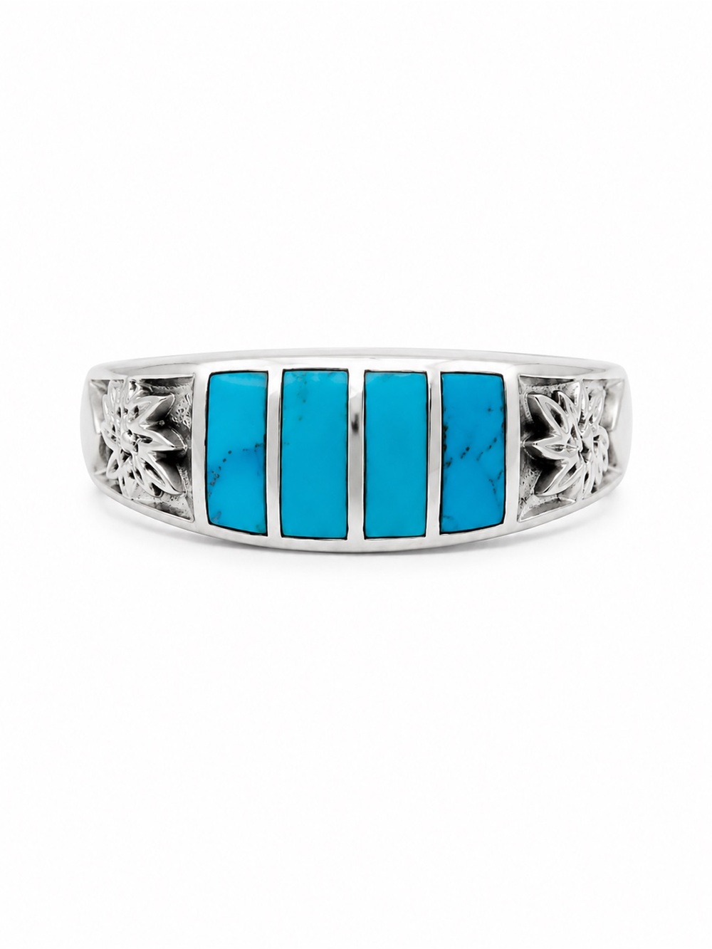 Turquoise Stripe Floral Ring (S925)